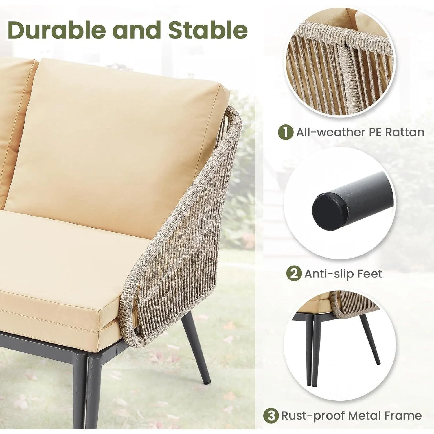 AECOJOY Outdoor Double Chaise Lounge Chair, Convertible Patio Loveseat Sofa Couch with Cushions