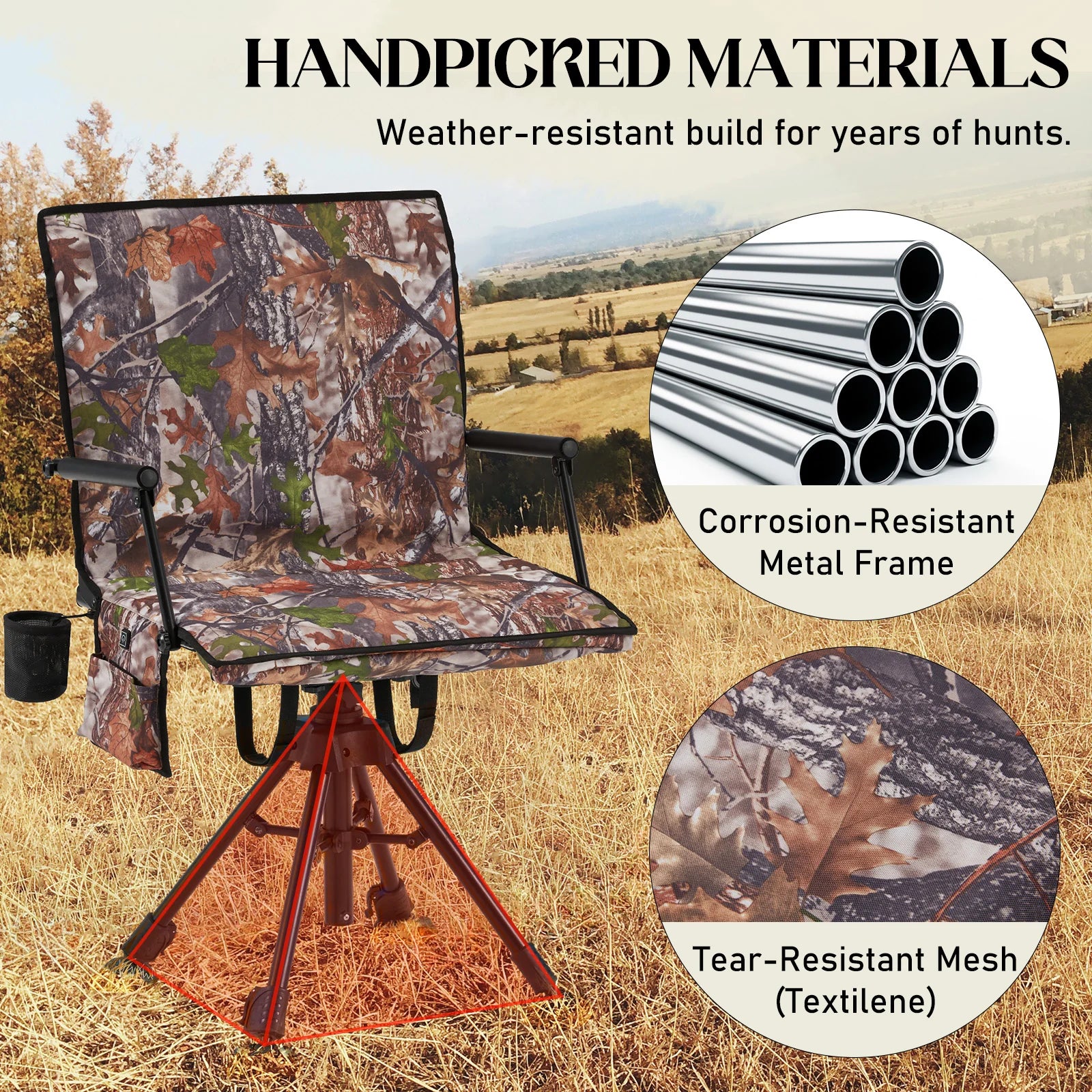 AECOJOY Heated Hunting Blind Chair, 360°Silent Swivel, Integrated Warm Seat System
