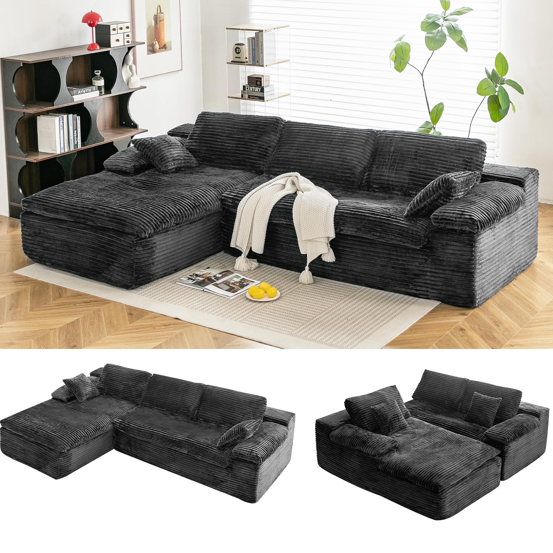 AECOJOY 110" L Shaped Modular Sectional Sofa for Living Room, Cloud Boneless Couch