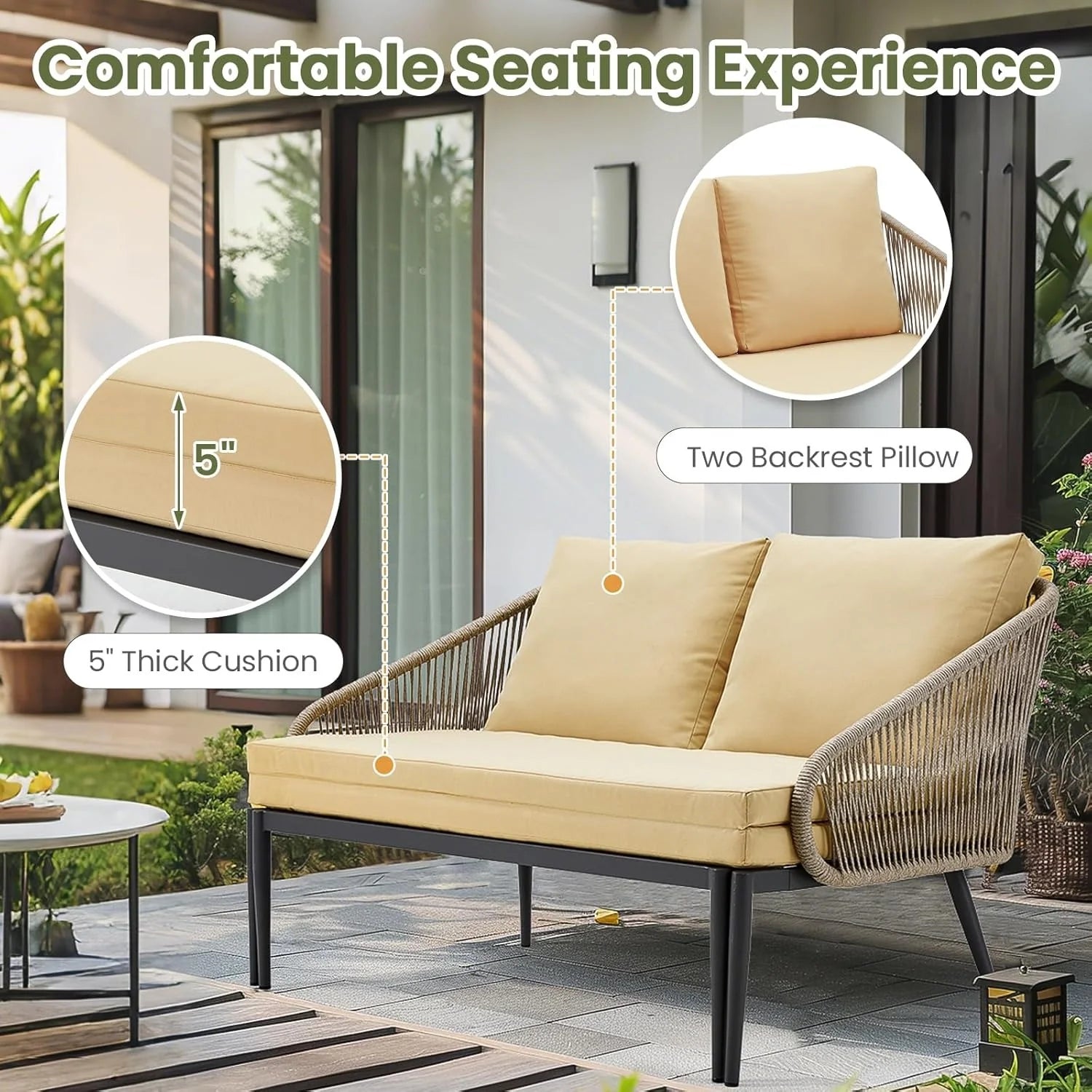 AECOJOY Outdoor Double Chaise Lounge Chair, Convertible Patio Loveseat Sofa Couch with Cushions
