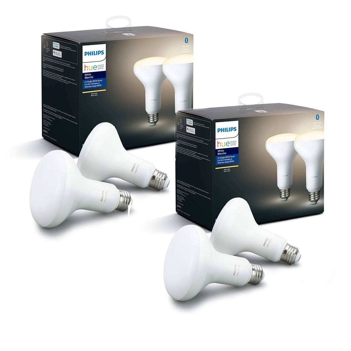 Philips Hue White Smart BR30 Bulbs with Bluetooth, Hue Hub Compatible- 4 Pack, 538173-4