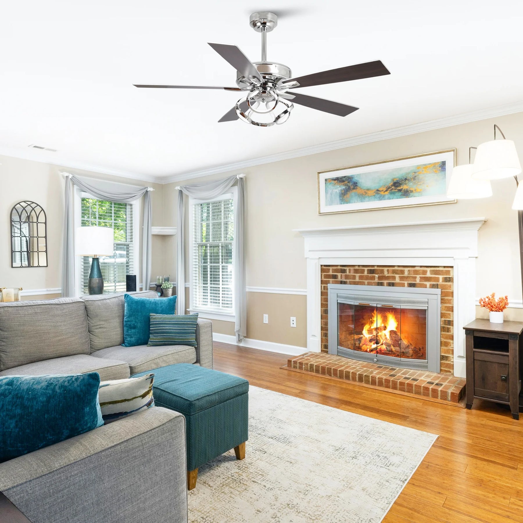 Parrot Uncle 52 - Inch Contemporary Chrome Ceiling Fan with Integrated LED Lights and Remote Control