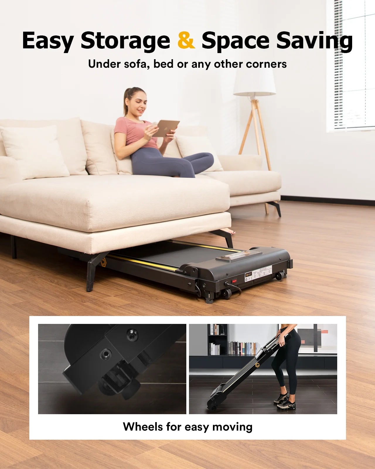 UREVO Folding Treadmill, 2.25HP Portable Mini Treadmills for Home Office, Compact Threadmill with 12 HIIT Modes, LCD Display, 265 lb Capacity