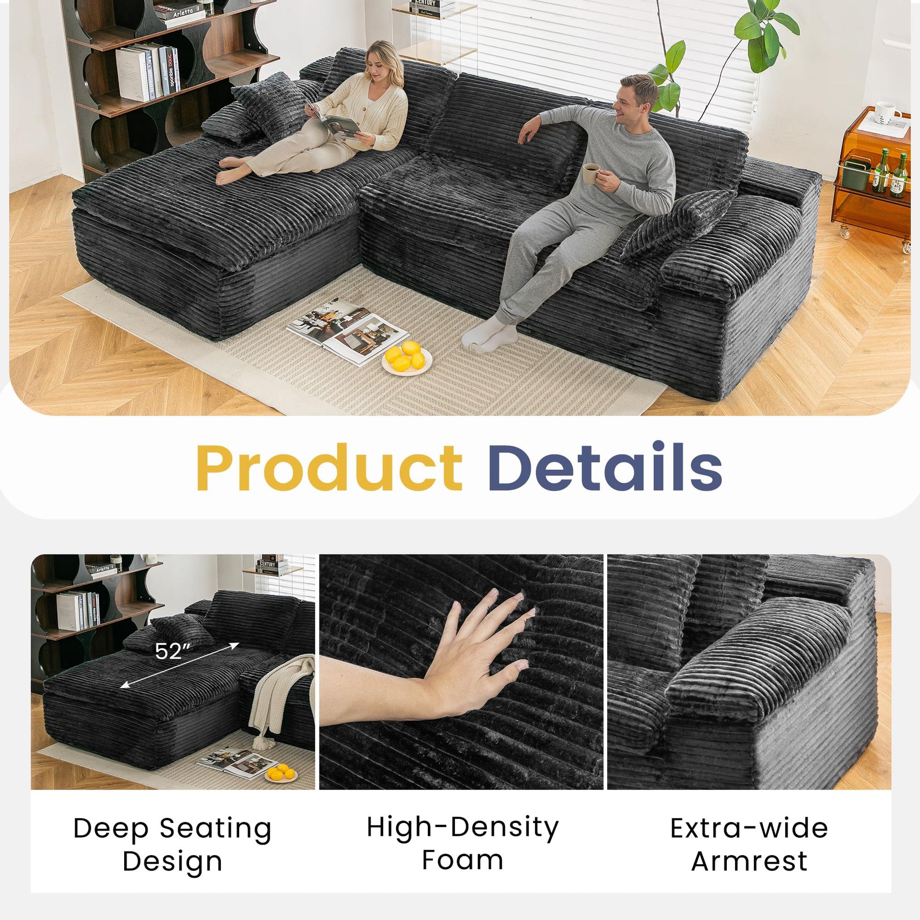 AECOJOY 110" L Shaped Modular Sectional Sofa for Living Room, Cloud Boneless Couch