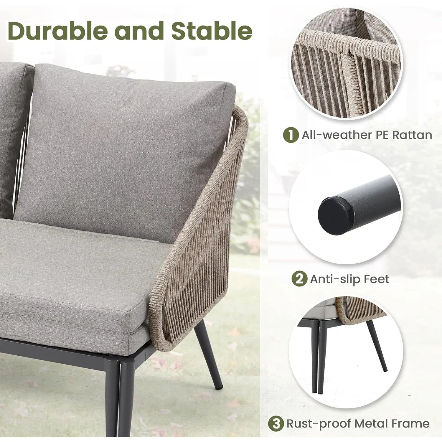 AECOJOY Outdoor Double Chaise Lounge Chair, Convertible Patio Loveseat Sofa Couch with Cushions