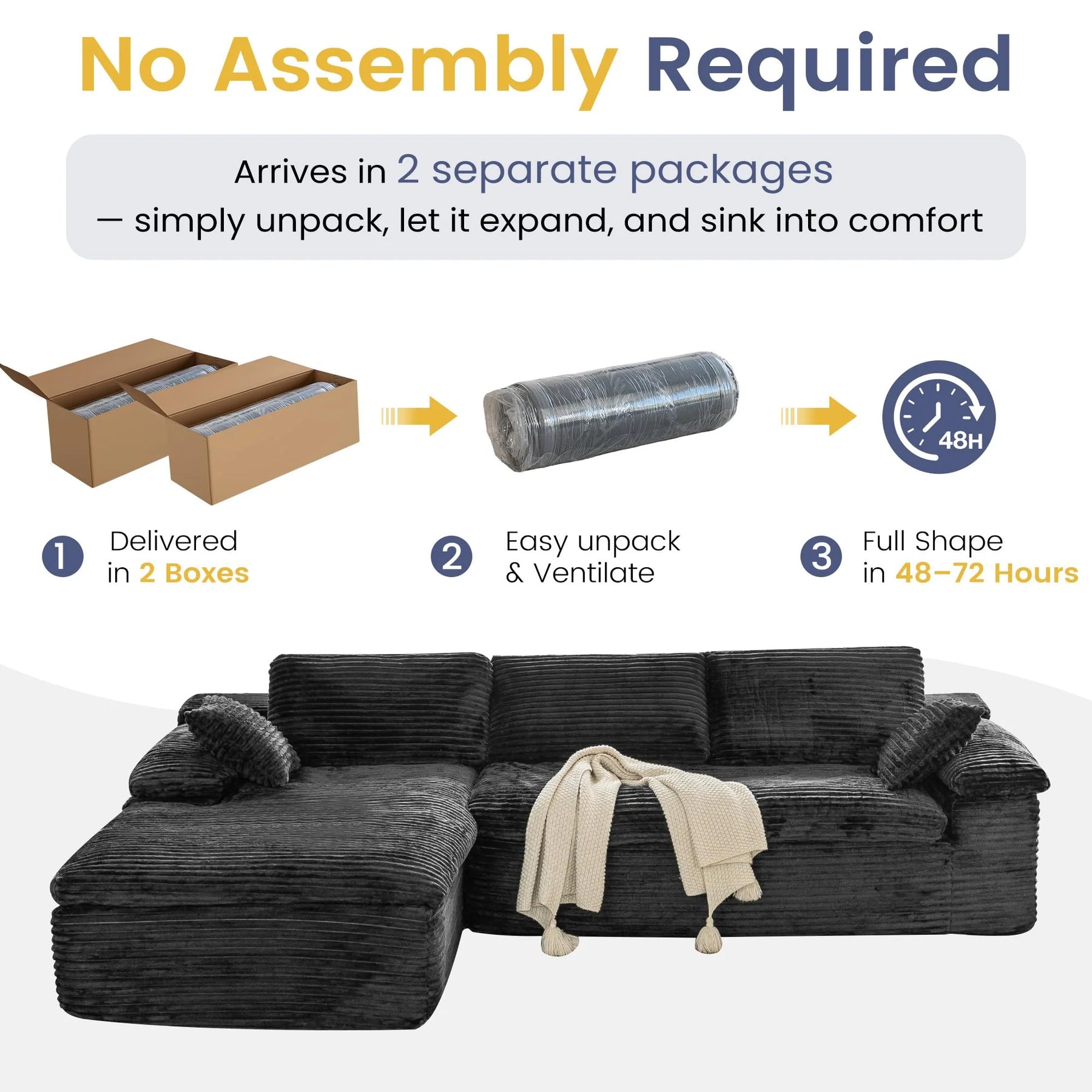 AECOJOY 110" L Shaped Modular Sectional Sofa for Living Room, Cloud Boneless Couch
