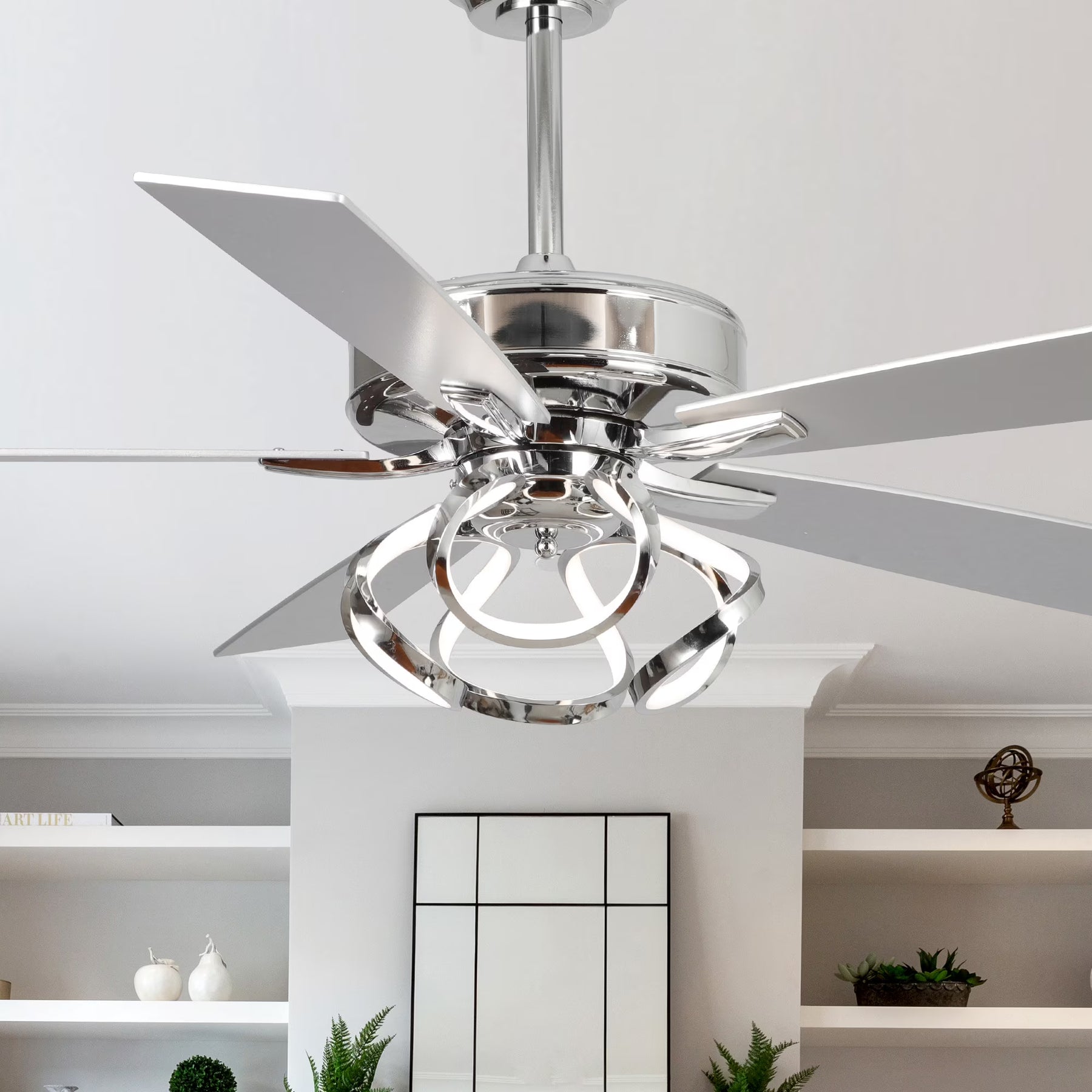 Parrot Uncle 52 - Inch Contemporary Chrome Ceiling Fan with Integrated LED Lights and Remote Control