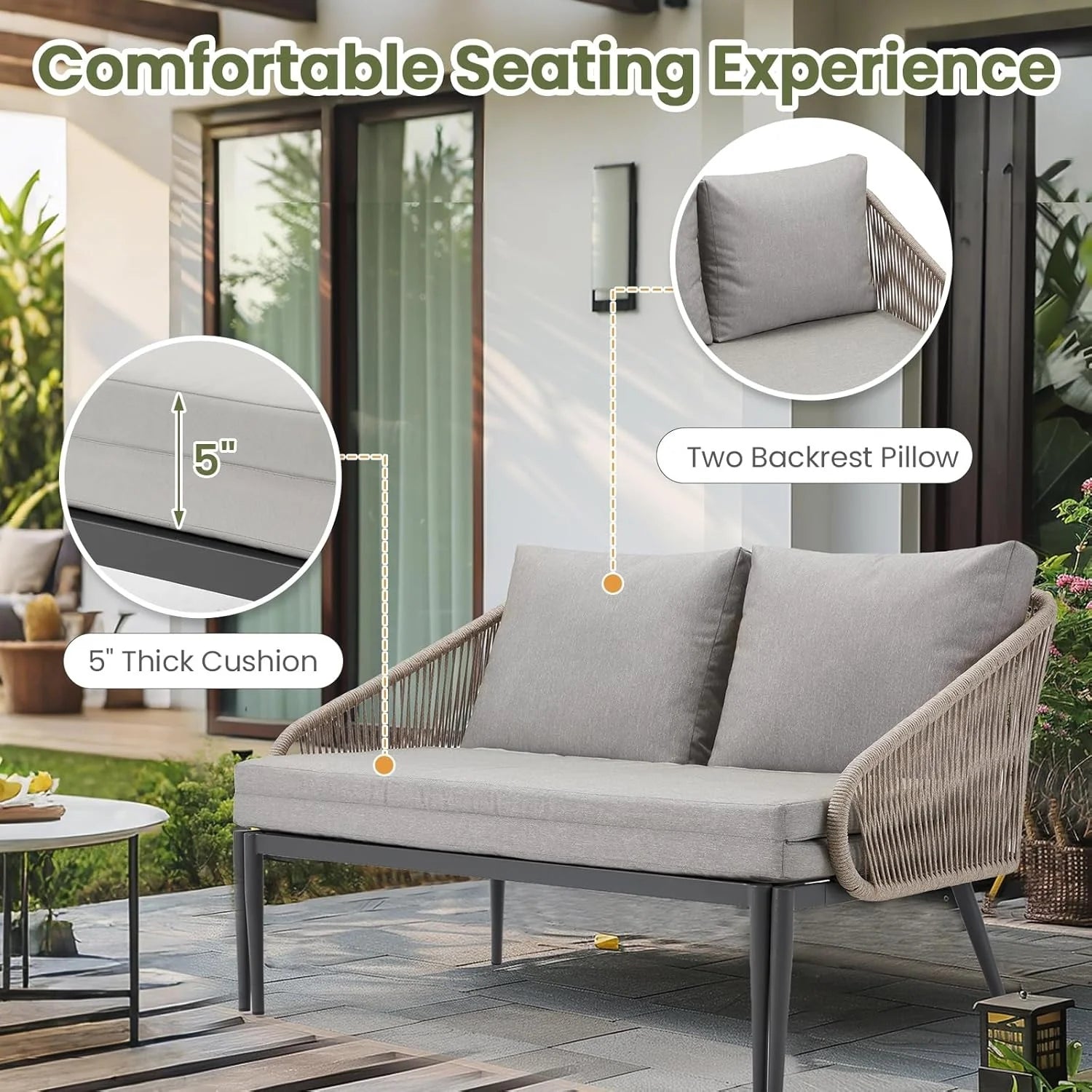 AECOJOY Outdoor Double Chaise Lounge Chair, Convertible Patio Loveseat Sofa Couch with Cushions