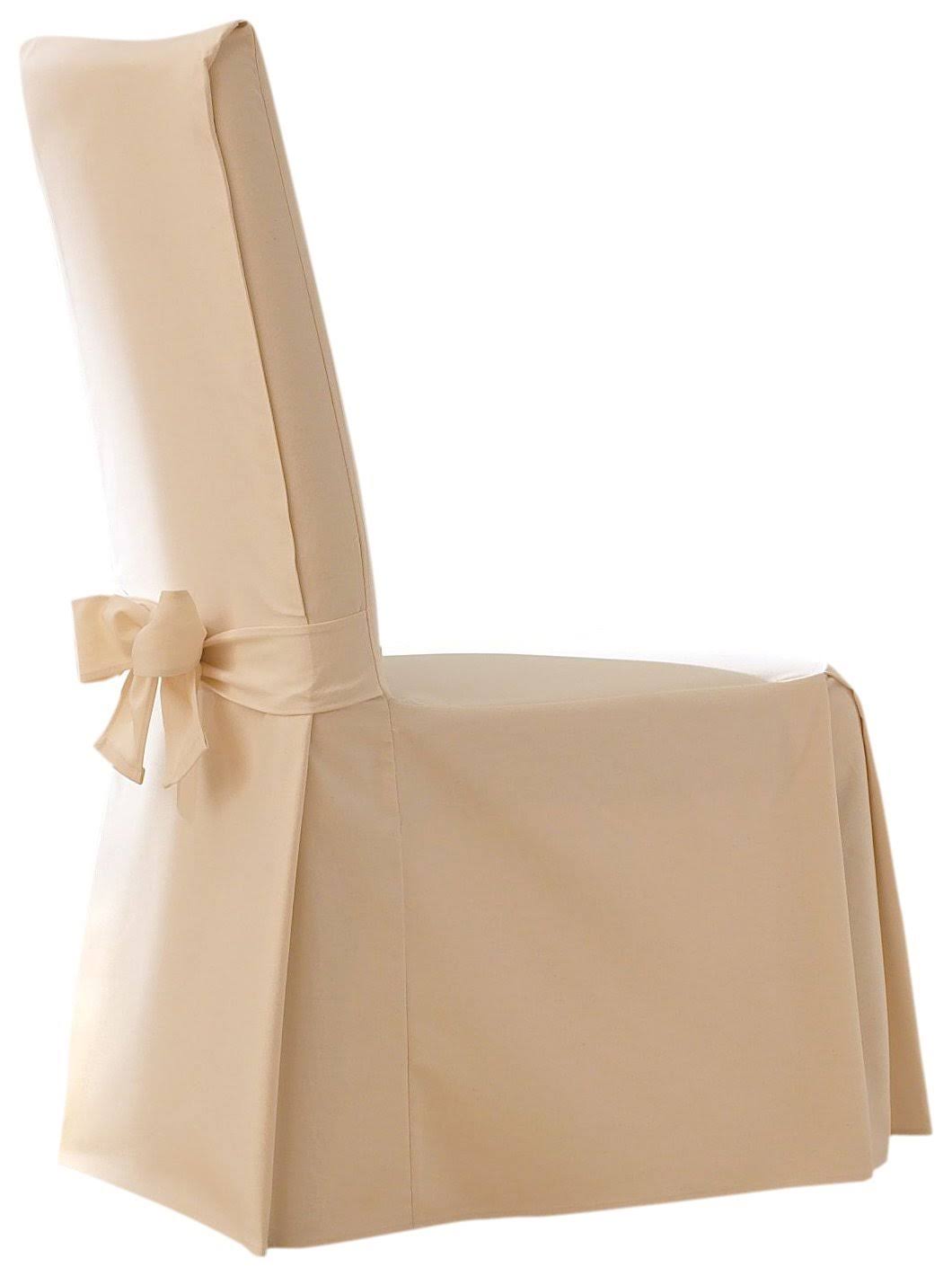 Sure Fit Cotton Duck Long Dining Room Chair Cover Natural
