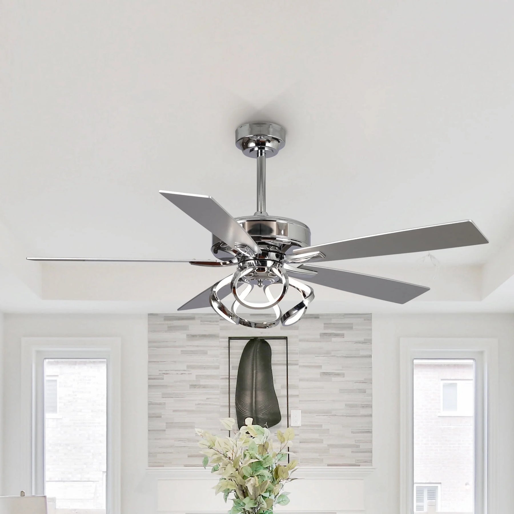 Parrot Uncle 52 - Inch Contemporary Chrome Ceiling Fan with Integrated LED Lights and Remote Control