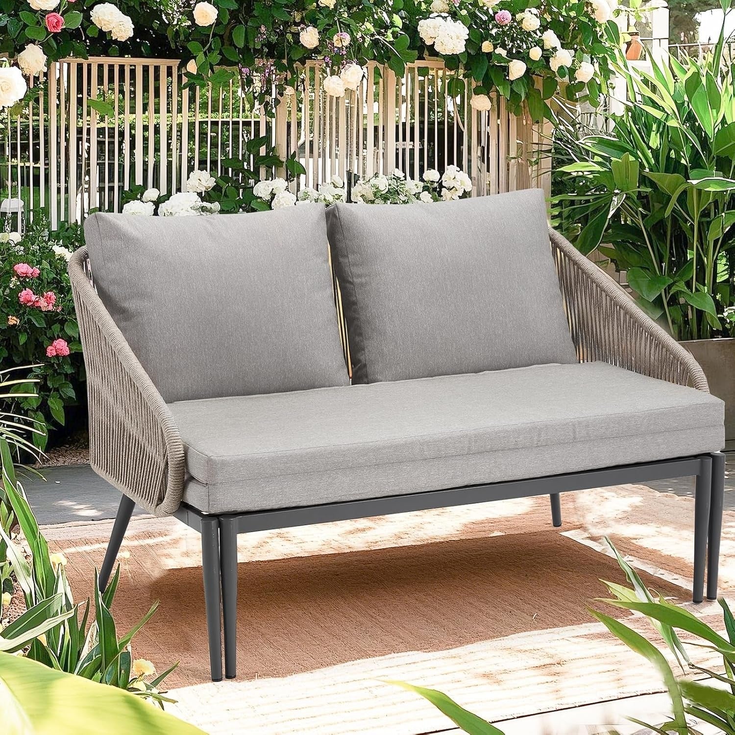 AECOJOY Outdoor Double Chaise Lounge Chair, Convertible Patio Loveseat Sofa Couch with Cushions