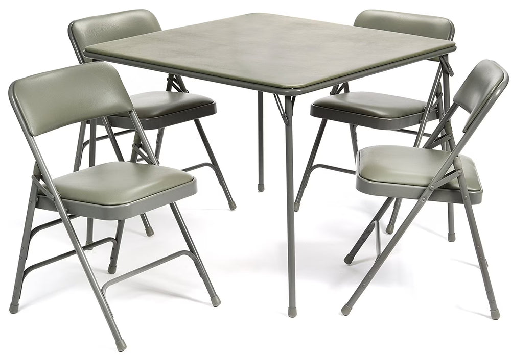 5pc. XL Series Folding Card Table and Triple Braced Vinyl Padded Chair Set, Commercial Quality, Grey