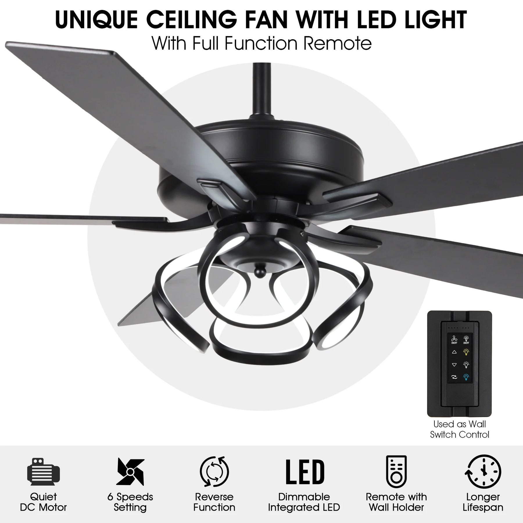 Parrot Uncle 52 - Inch Contemporary Chrome Ceiling Fan with Integrated LED Lights and Remote Control