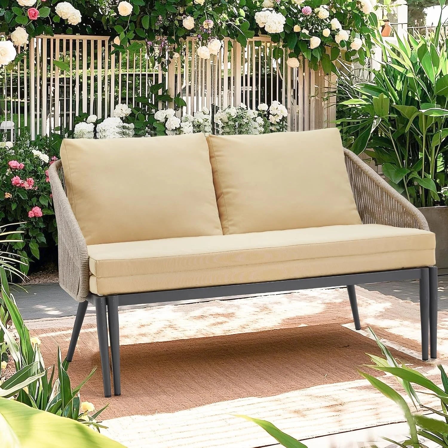 AECOJOY Outdoor Double Chaise Lounge Chair, Convertible Patio Loveseat Sofa Couch with Cushions