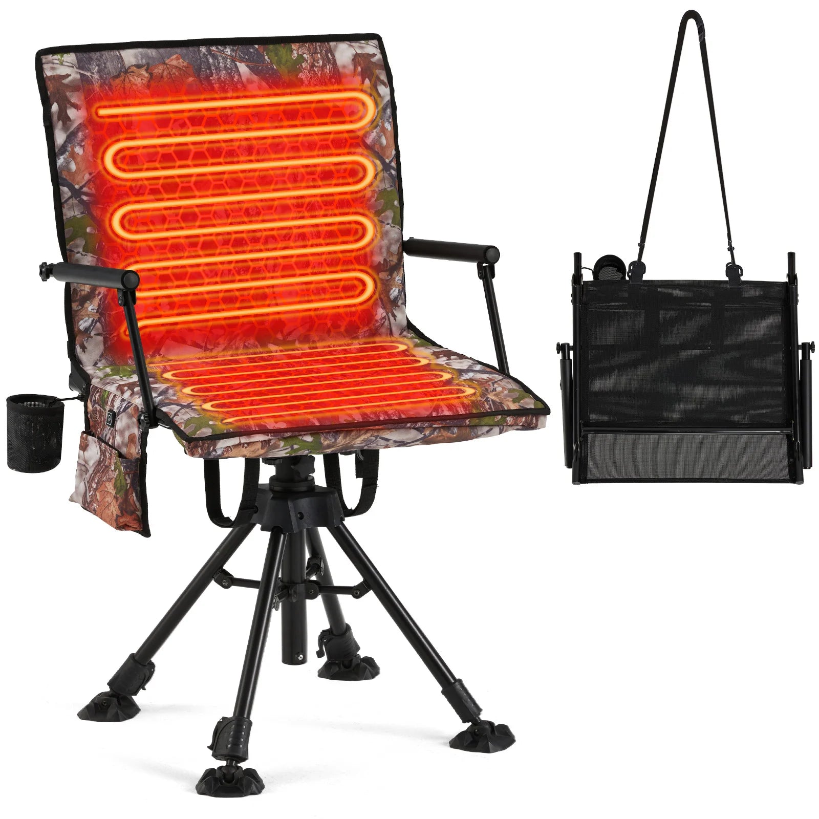 AECOJOY Heated Hunting Blind Chair, 360°Silent Swivel, Integrated Warm Seat System