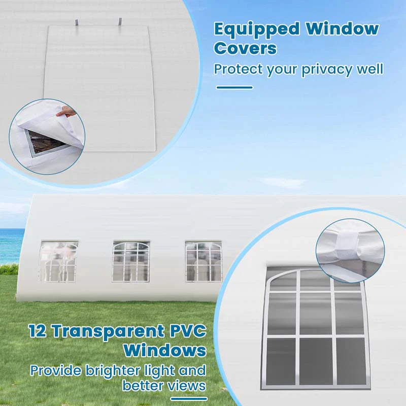 20 x 40 FT Peach Shaped Party Tent Heavy Duty Outdoor Wedding Canopy Tent with 12 Windows, Sidewalls, Zippered Doors